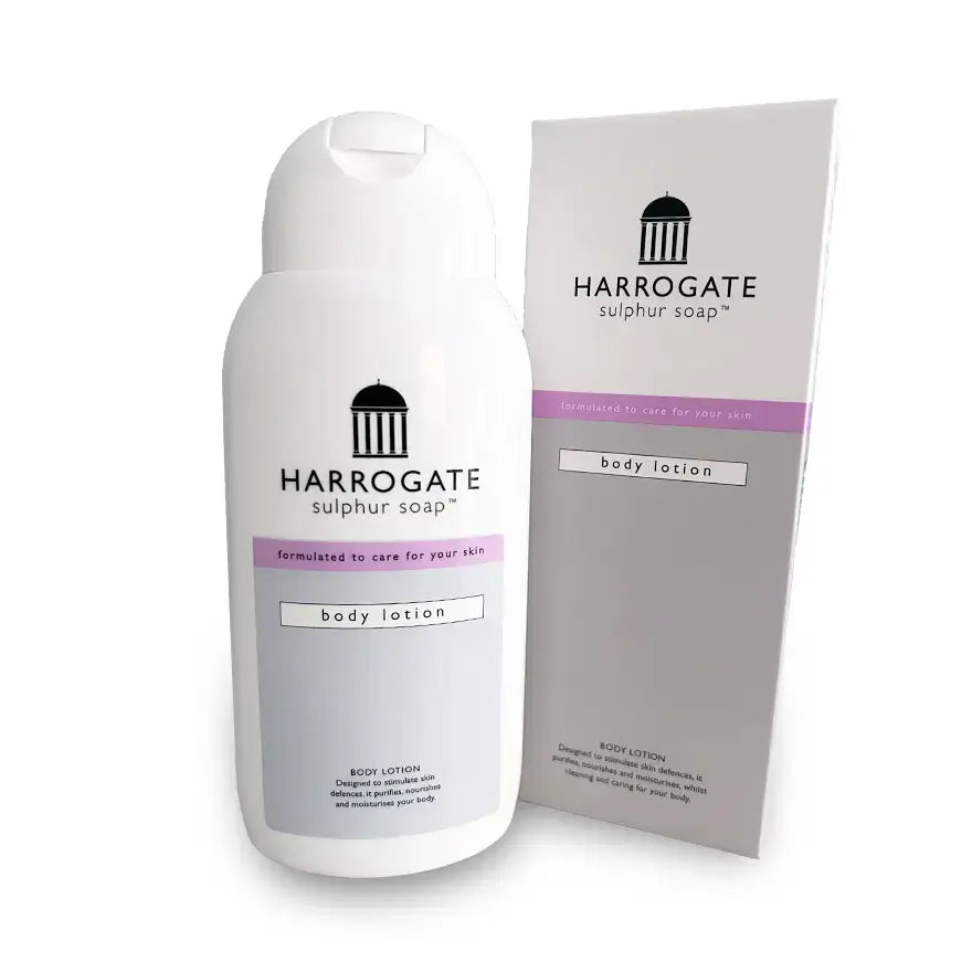 lavender body lotion 250ml Harrogate sulphur soap bottle with box, moisturizing and refreshing skin care product.